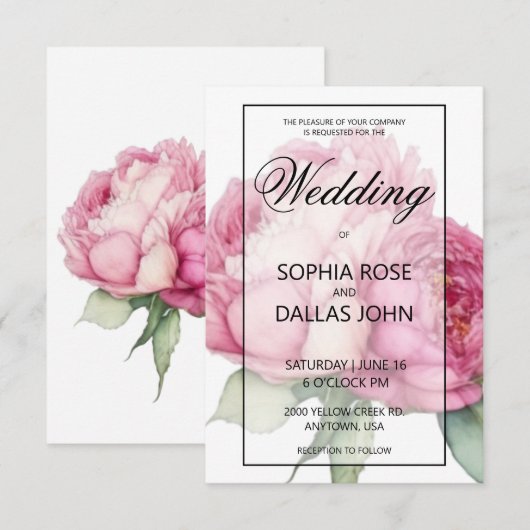 Waterverf roze bloemblaadjes roze pioenen roze roz kaart (Voorkant / Achterkant)