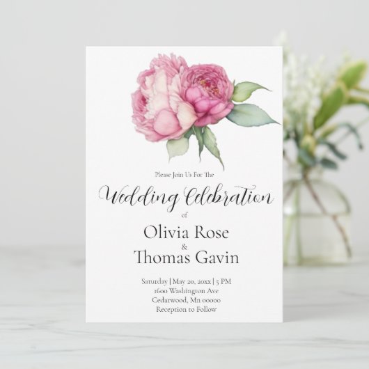 Waterverf roze bloemblaadjes roze pioenen roze roz kaart (Staand voorkant)