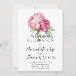 Waterverf roze bloemblaadjes roze pioenen roze roz kaart