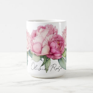 Waterverf roze bloemblaadjes roze pioenen roze roz koffiemok