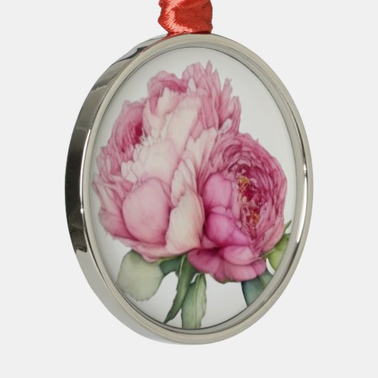 Waterverf roze bloemblaadjes roze pioenen roze roz metalen ornament (Rechts)