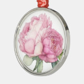 Waterverf roze bloemblaadjes roze pioenen roze roz metalen ornament (Links)