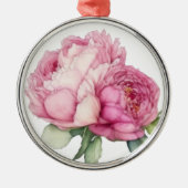 Waterverf roze bloemblaadjes roze pioenen roze roz metalen ornament (Voorkant)