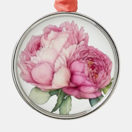 Waterverf roze bloemblaadjes roze pioenen roze roz metalen ornament (Voorkant)