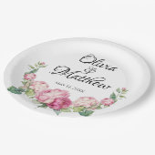 Waterverf roze bloemblaadjes roze pioenen roze roz papieren bordje (Gekanteld)