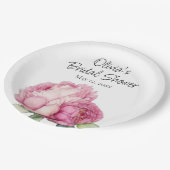 Waterverf roze bloemblaadjes roze pioenen roze roz papieren bordje (Gekanteld)