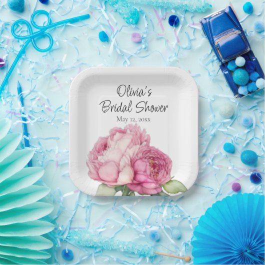 Waterverf roze bloemblaadjes roze pioenen roze roz papieren bordje (Feest)