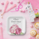 Waterverf roze bloemblaadjes roze pioenen roze roz papieren bordje (Feest)