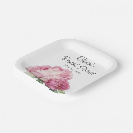 Waterverf roze bloemblaadjes roze pioenen roze roz papieren bordje (Gebogen)