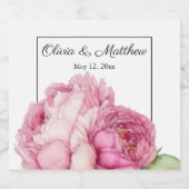 Waterverf roze bloemblaadjes roze pioenen roze roz sparkling wijnetiket (Enkel label)