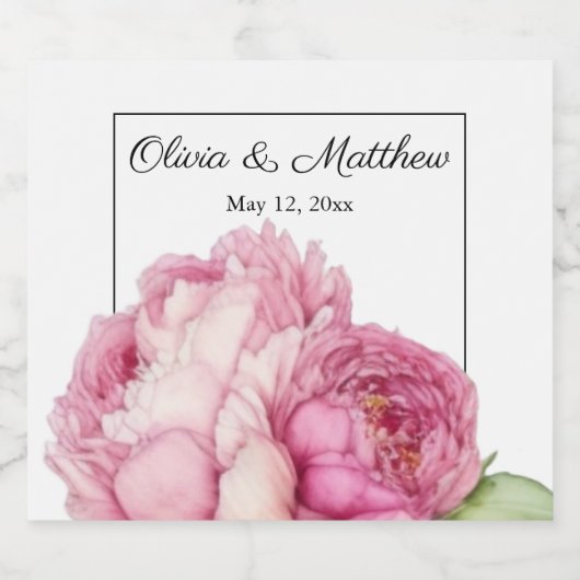 Waterverf roze bloemblaadjes roze pioenen roze roz sparkling wijnetiket (Enkel label)