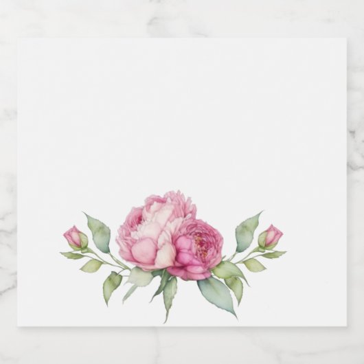 Waterverf roze bloemblaadjes roze pioenen roze roz sparkling wijnetiket (Enkel label)