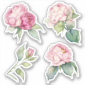 Waterverf roze bloemblaadjes roze pioenen roze roz sticker (Voorkant)