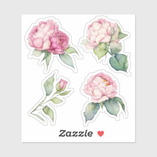 Waterverf roze bloemblaadjes roze pioenen roze roz sticker (Vel)