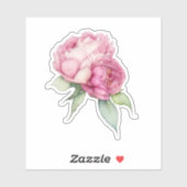 Waterverf roze bloemblaadjes roze pioenen roze roz sticker (Vel)