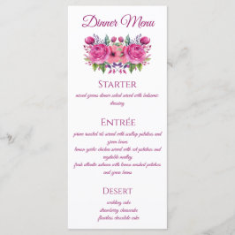 Waterverf Roze Bloemboeket-Bruiloft Menu- Menu