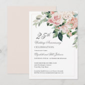 Waterverf Roze bloemen 25th Wedding Jubileum Kaart (Voorkant / Achterkant)