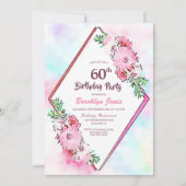 Waterverf Roze Bloemen 60ste Verjaardagsfeestje Kaart (Voorkant)