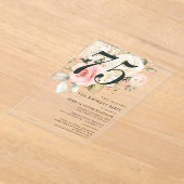 Waterverf Roze Bloemen 75e Verjaardagsfeest Acryl Uitnodigingen (Laagn)