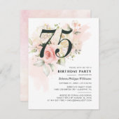 Waterverf Roze Bloemen 75e Verjaardagsfeest Kaart (Voorkant / Achterkant)