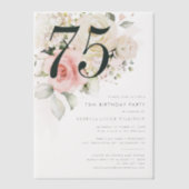 Waterverf Roze Bloemen 75e Verjaardagsfeest Vellum Uitnodigingen (Voorkant)