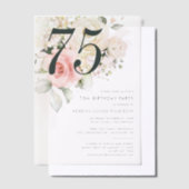 Waterverf Roze Bloemen 75e Verjaardagsfeest Vellum Uitnodigingen (Offset)