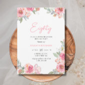 Waterverf Roze Bloemen 80ste Chique Verjaardag Kaart