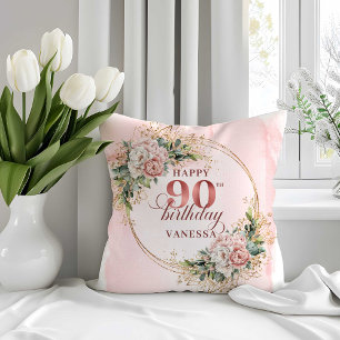 Waterverf Roze Bloemen 90e Verjaardag Kussen