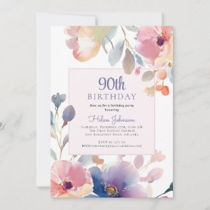 Waterverf Roze Bloemen 90ste Verjaardagsfeest Kaart