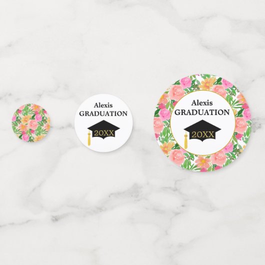 Waterverf roze bloemen afstuderen bedankt confetti (Achterkanten)