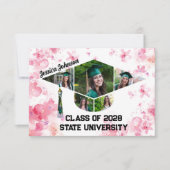 Waterverf Roze Bloemen Afstuderen Fotocollage Bedankkaart (Voorkant)