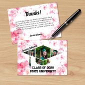 Waterverf Roze Bloemen Afstuderen Fotocollage Bedankkaart