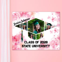 Waterverf Roze Bloemen Afstuderen Fotocollage Poster