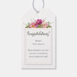 Waterverf Roze Bloemen Afstuderen Gefeliciteerd Cadeaulabel