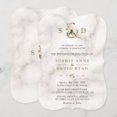 Waterverf Roze bloemen Ampersand Marmer Wedding Kaart (Voorkant / Achterkant)