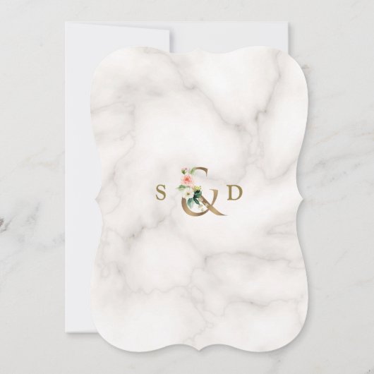 Waterverf Roze bloemen Ampersand Marmer Wedding Kaart (Achterkant)