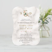 Waterverf Roze bloemen Ampersand Marmer Wedding Kaart (Staand voorkant)