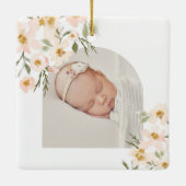 Waterverf Roze Bloemen Baby Geboortestatistieken F Keramisch Ornament (Achterkant)
