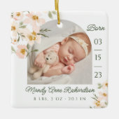 Waterverf Roze Bloemen Baby Geboortestatistieken F Keramisch Ornament (Voorkant)