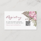 Waterverf Roze Bloemen Baby QR Code Register Informatiekaartje (Voorkant)