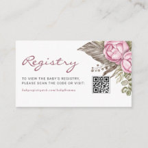 Waterverf Roze Bloemen Baby QR Code Register