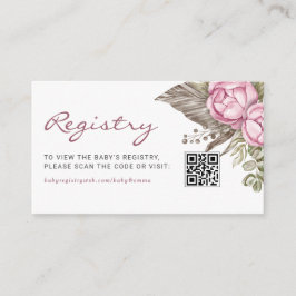 Waterverf Roze Bloemen Baby QR Code Register Informatiekaartje
