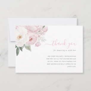 Waterverf Roze Bloemen baby shower Dank u kaart