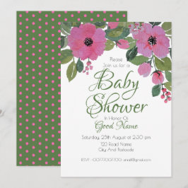 Waterverf Roze Bloemen Baby shower Kaart