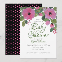 Waterverf Roze Bloemen Baby shower Kaart
