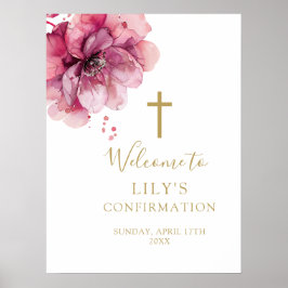 Waterverf Roze Bloemen Bevestiging Welkomstbord Poster