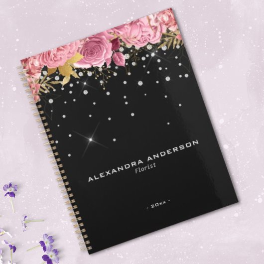 Waterverf Roze Bloemen Bloemendiamant Glitter Planner