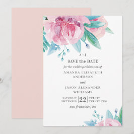 Waterverf roze bloemen. Blozende bloemen bruiloft Save The Date