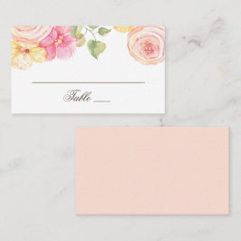 Waterverf roze bloemen. Blush florale bruiloft Plaatskaartje