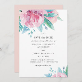 Waterverf roze bloemen. Blush florale bruiloft Save The Date